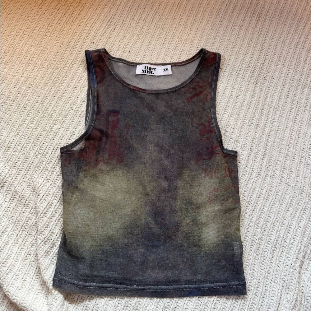 Tiger Mist street print Multicolor sheer mesh tank Top